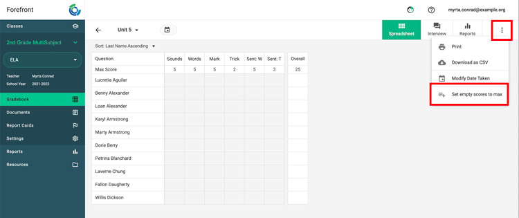 three dot menu, set max scores